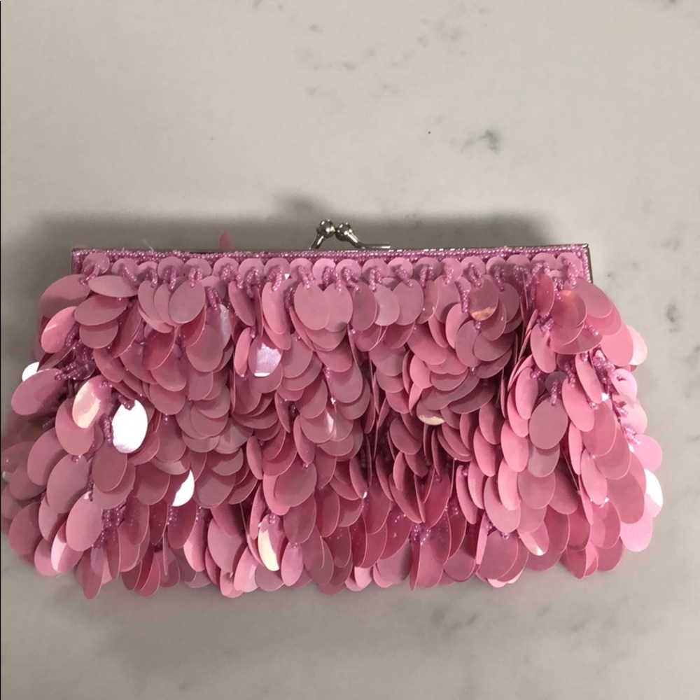 Pink beaded paillette evening bag